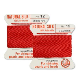 2 Pcs Griffin Silk Beading Cord Thread and Needle Size 12 Red Color