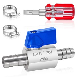 1/2'' Barb Shut Off Valve, 304 Stainless Steel Hose Barb Ball Valve, 1/2inch Fuel Shut Off Valve with Clamps, Heavy Duty Fuel Hose Barb Shut Off Valve for Heater Hose、Fuel、Water、Drip Irrigation, etc