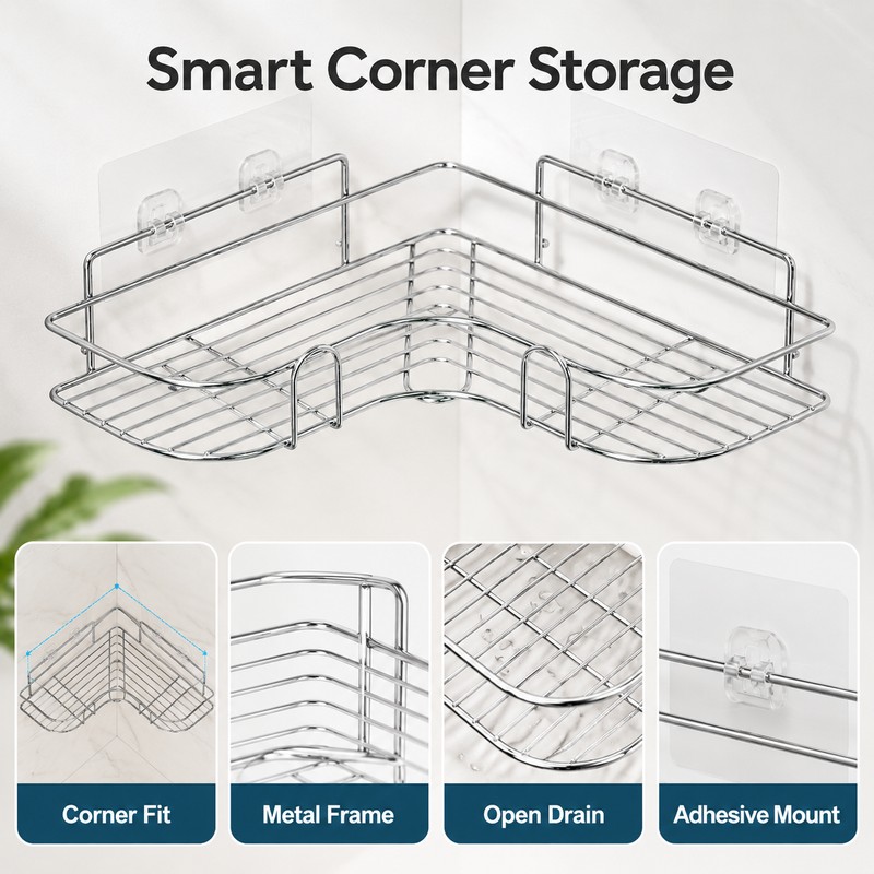 Bathroom Shower Storage Rack for Shampoo and Toiletries - Wall-Mounted