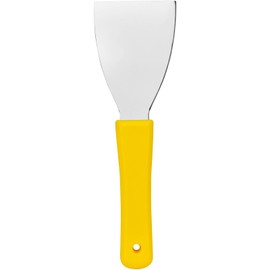 SPARTA Steel Handheld Scraper Kitchen Scraper Tool with Food-Safe Plastic Handle for Griddles, Pans, Pots, and Cutting Boards in Commercial Settings, Stainless Steel, 3 Inches, Yellow