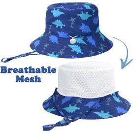 Mini angel Baby Sun Hat Toddler Summer Bucket Hat Kids Beach Hat Sun Protection Hat Wide Brim Hat Cap 2-3 Years (Navy Dinosaur)