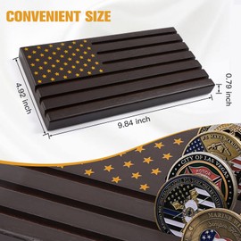 PiaoHao American Flag 6 Row Challenge Coin Holder Military Coin Display Stand, Holds 30-36 Coins Natural Solid Wood