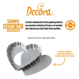 DECORA 0075056 Nonstick Fluted Heart Tart Pan 9.8 Inch x 9.1 Inch x 1.2 Inch High with Loose Removable Bottom