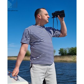 Genuine Striped Short Sleeved T-Shirt Top Cotton Sailor Shirt Original Telnyashka Тельняшка Dark Blue