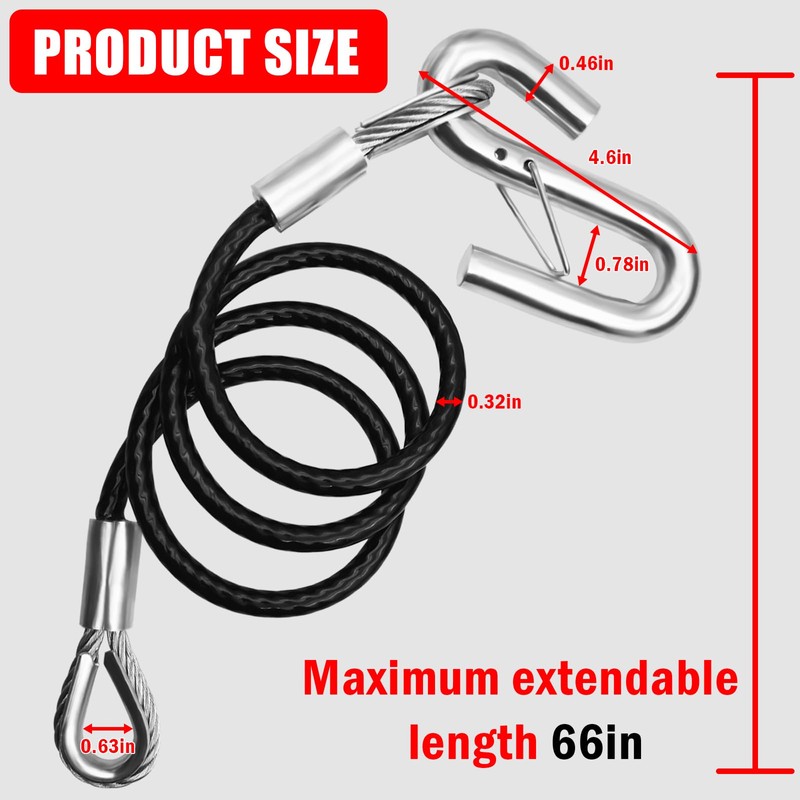 VIVBOO 66" Trailer Safety Cables with Hooks Tow Straps 2-Pack