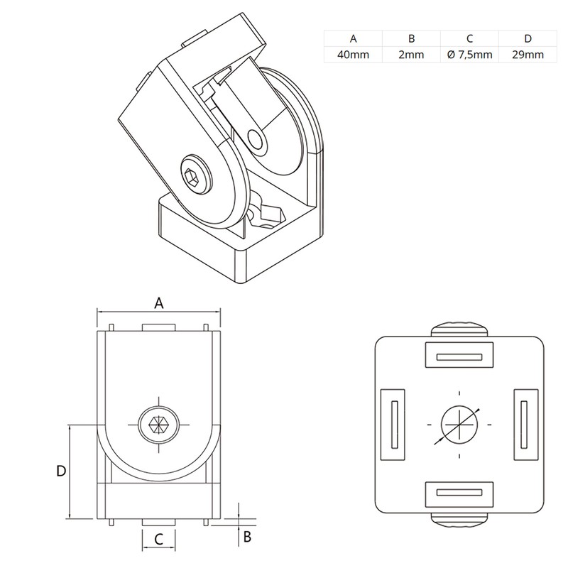 Joint Connector with Clamping Lever Groove 8 for Aluminium Profile