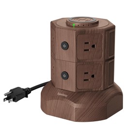 SUPERDANNY Power Strip Surge Protector Tower with 15W Wireless Charger, 13A Charging Station with 1050J Surge Protection, 8 AC Outlets+4 USB Ports (2 USB C) and 6.5ft Extension Cord for Home, Brown