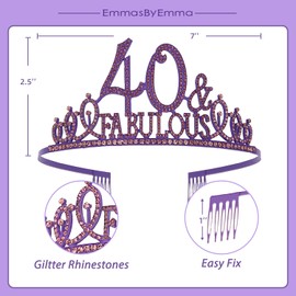 40th Birthday, 40th Birthday Tiara Purple, 40 Tiara and Sash,40th Birthday Decorations, 40 and Fabulous Sash and Tiara,