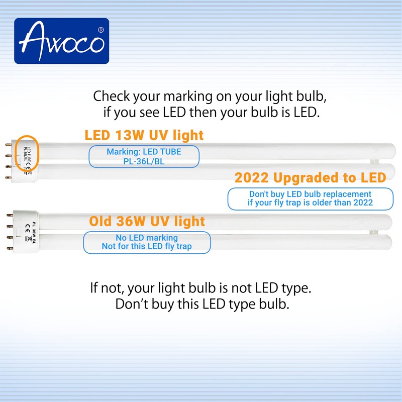 Awoco 2 Pcs Type E-LED UV Tube PL-36L/BL 13 W