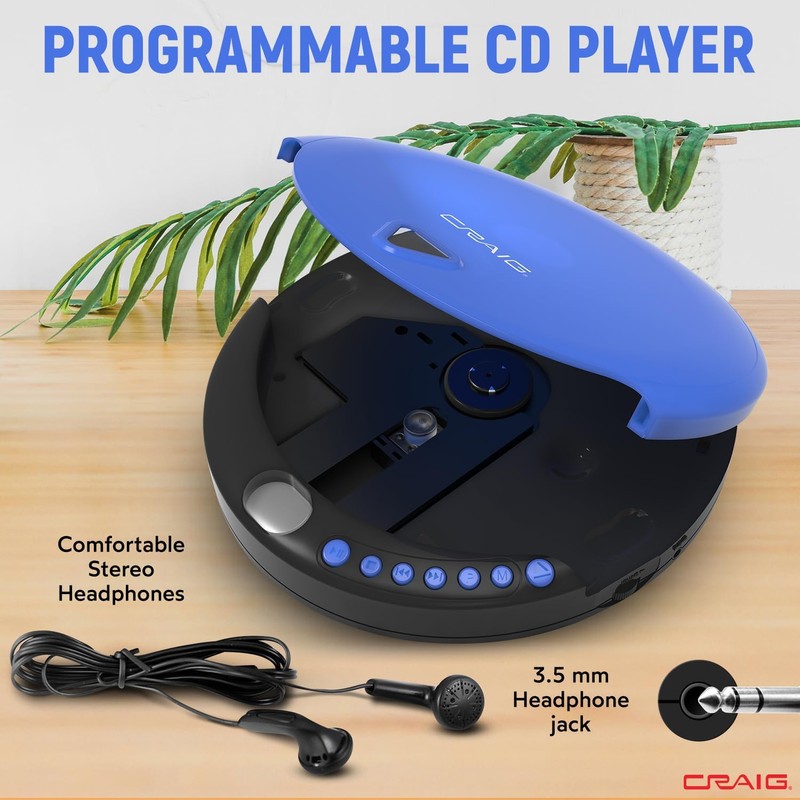 Craig CD2808-BL Personal CD Player with Headphones in Blue and