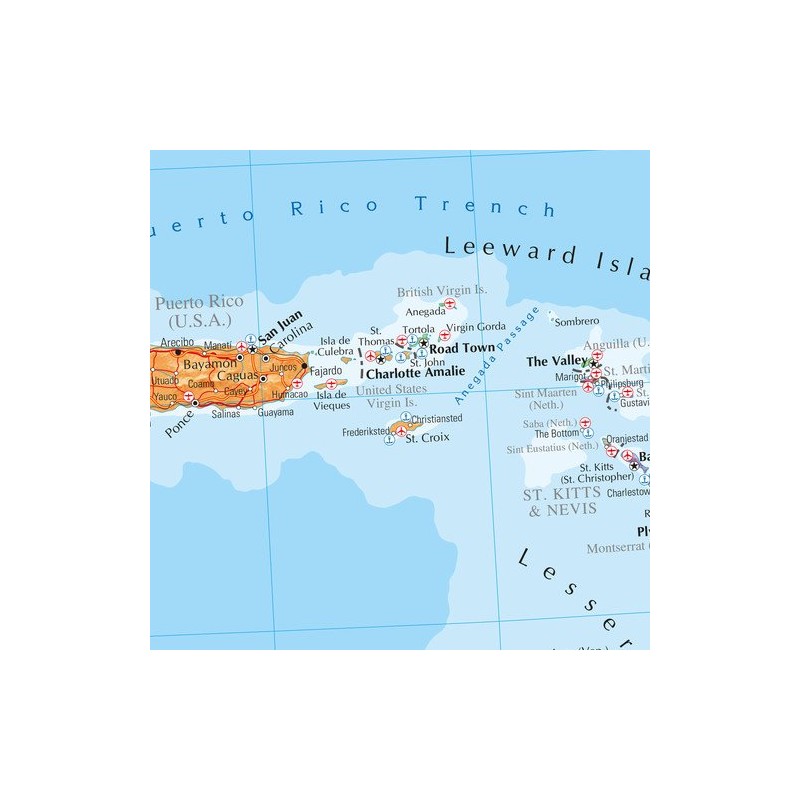 Caribbean and Main Islands Wall Map