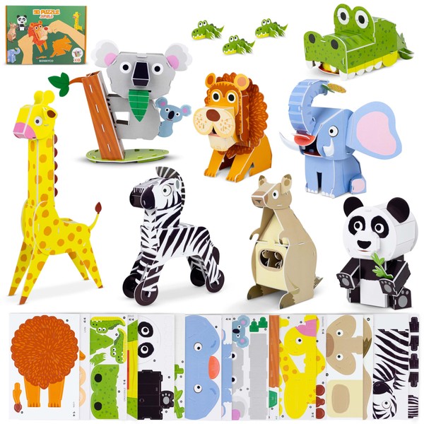 Puzzle 3D Bambini Animali della Giungla Pack 8 - BONNYCO | Giochi Bambini Educativi, Regalo Bambino Bambina, Giocattoli per Bambini | 3D Puzzle Giochi Bambino Creativi Regali Bambini Compleanno Natale