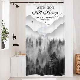 Riyidecor Bible Verse Quotes Scriptures Shower Curtain for Bathroom Decor 36Wx72H Misty Forest Christian Small Stall Rv Narrow Half Single Art Printed Fabric Polyester Waterproof 7 Pack Plastic Hooks