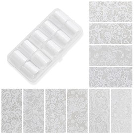 Refoiner Nail Lace Seals, Nail Lace, Foil Sticker, Cute, Fashionable, Just Stick, Decoration, All Patterns, Nail Supplies, Set of 10 Types (White)
