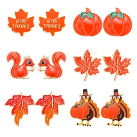 Thanksgiving Stud Earrings for Women Enamel Pumpkin Candy Corn Fall Earrings Cute Turkey Maple Leaf Dangle Earrings Autumn Holiday Party Accessory Jewelry Gifts