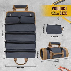Tool Bag, Tool Bags for Men, Heavy Duty Tool Organizer, Portable Roll Up Tool Bag Gifts For Him, Mechanic, Electrician and Hobbyist, Car Tool Roll Organizer - Grey