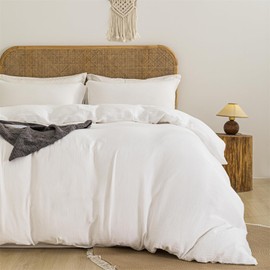 HYPREST Breeze White Duvet Cover King，Cotton Gauze Duvet Cover 100% Cotton Boho Duvet Cover Set Soft Cooling Luxury Bedding Duvet Cover Set Comforter Cover