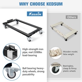 KEDSUM Furniture Dolly 2200LBS Capacity, Heavy Duty Moving Dolly with Iron Pipes Reinforced Frame, 31 in. x 17 in. for Moving Furniture, Appliances