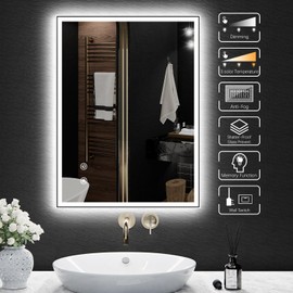 LED Bathroom Mirror, 24X32 Bathroom Mirror, Dual Backlit & Front Lit Anti-Fog, Dimmable led Mirror for Bathroom, with Lights Wall-Mounted Vanity Mirror