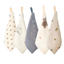 Gauze Towel, Gauze Handkerchief, Baby Loop, 9.1 x 9.1 inches (23 x 23 cm), Set of 5, Drooling, 100% Cotton, 6-ply Gauze, Newborns, Girls, Boys, Nursery School, Baby Showers