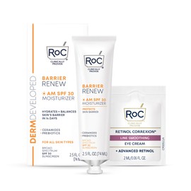 RoC Barrier Renew Day Cream with SPF 30, Moisturizer with Ceramides & Prebiotics to Protect Skin Barrier, (2.5 oz) with Retinol Eye Cream Packette
