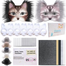 J6&H6 30 Pcs DIY Therian Mask Kit with Exclusive Blank Cat Mask,Fabric Sheet, Faux Fur and Eye Mesh Suitable for Carnival Masquerade Cosplay Party（6Pack Grey）