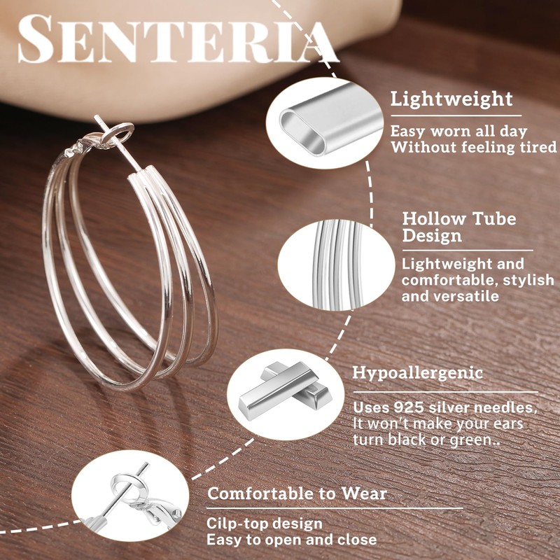 Senteria 925 Sterling Silver Hoop Earrings for Women Hypoallergenic Chunky