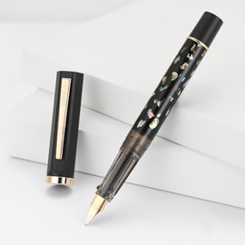 Jinhao 58 Fountain Pen, Iridium Fine Nib with Black Scrimshaw Classic Design Smooth Writing Pen with Ink Converter (Matte Black)