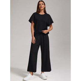 ZFLM Women's 2 Piece Lounge Set Fashion Travel Outfits Vacation Loungewear Comfy Wide Leg Tracksuit S-2XL