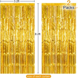 Premium Gold Tinsel Foil Fringe Curtains (2 Pack) – 3.28 x 8.2ft Metallic Streamers Backdrop for Birthdays, Graduation, Weddings, New Year's Eve, and Bachelorette Party Decorations