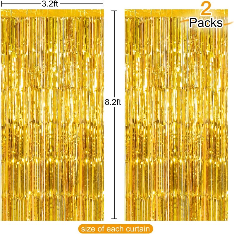 Premium Gold Tinsel Foil Fringe Curtains (2 Pack) – 3.28