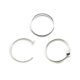 Set of 3 Sterling Silver Seamless,Ball,Flatback Nose Rings 10mm