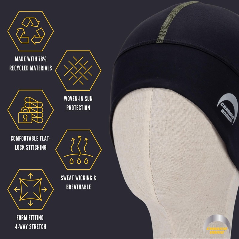 CHROME DOME UPF 50+ Cooling Skull Cap–78% Recycled–Lightweight Premium Fit–Running–Cycling–Skiing–Certified