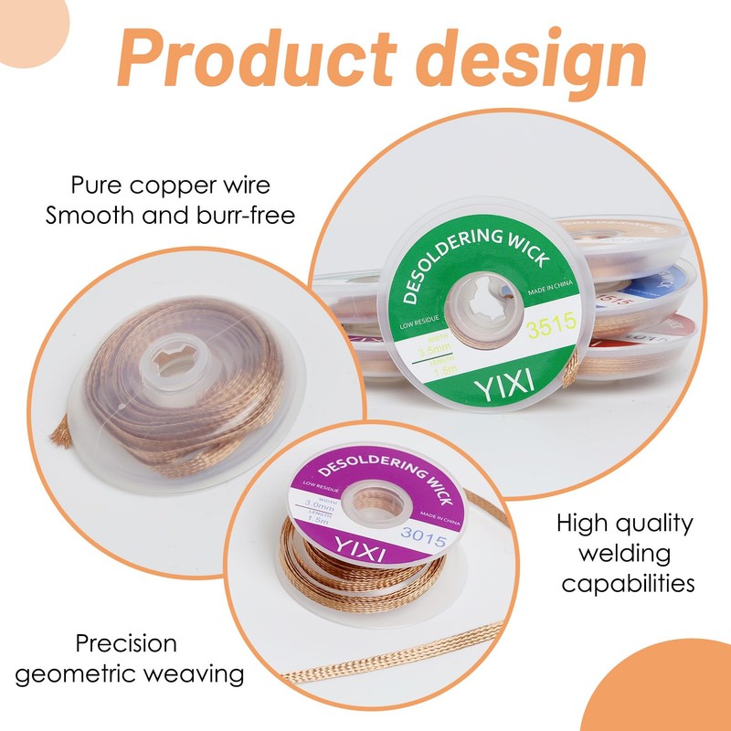Pack of 6 Desoldering Wire, No-Clean Soldering Braid 1.5 m