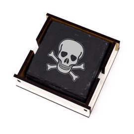 Skull Pirate Decorative Coasters Glasses Slate with Box of 4 Approx. 11 x 11 cm Skull Slate Drinks Coasters