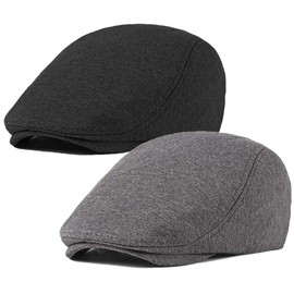 Qunson 2 Pack Men's Cotton Flat Cap Ivy Gatsby Newsboy Hat (I)