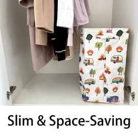 Kay&J Collapsible 60L Laundry Basket, Slim and Tall Laundry Hamper, Long Handles for Portability, Great for Home and Camper Use, RV Travel Trailer Camper Accessories White