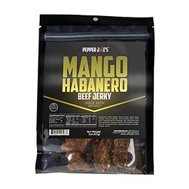 Pepper Joe’s Mango Habanero Beef Jerky – Premium Beef Jerky Brisket Cuts Covered with Spicy Habanero Peppers, Mango, Lime, Honey, and Brown Sugar - 3 Ounces