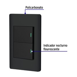 Volteck PA-APDO15-LN, Placa armada negra 2 interruptores sencillos línea Lisboa