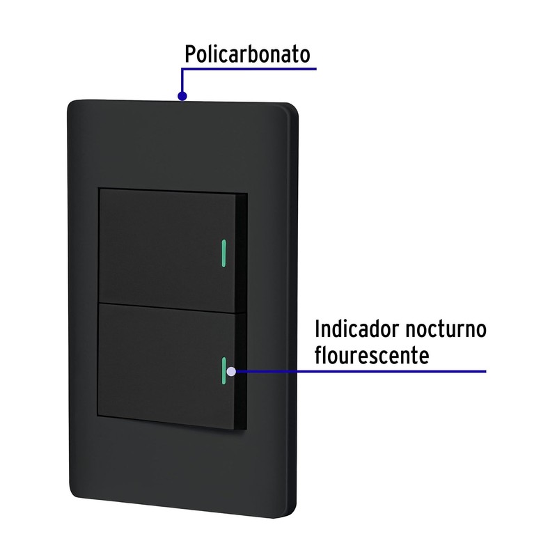 Volteck PA-APDO15-LN, Placa armada negra 2 interruptores sencillos línea Lisboa