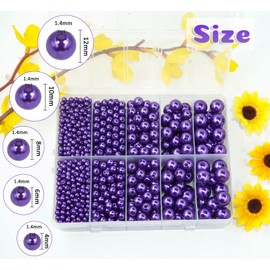 Dark Purple Pearl Beads for Jewelry Making, 1750pcs Purple Pearl Craft Bead with Hole 4mm 6mm 8mm 10mm 12mm Loose Spacer Bead for Necklace Bracelet Earrings Choker Wedding Dress Decor(Dark Purple)