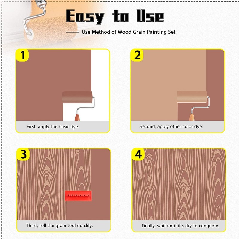 Rubber Wood Graining Tool Handheld Wood Texture Pattern Roller for