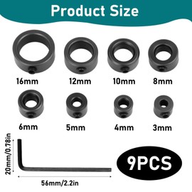 Depth Stop for Drill Deep, 8 Pieces with Allen Key 3-16 mm, Depth Limiter Drill Depth Stop for Drill Clamping Ring Adjusting Ring Drilling Aid for Woodworking Furniture Assembly Precise Drilling