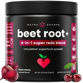 NutraChamps Suplemento de circulación de polvo de raíz de remolacha | Suplemento de óxido nítrico en polvo superalimentario con jugo de remolacha, polvo súper rojo y extracto de semilla de uva, sin suplemento de remolacha azucarera