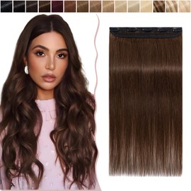 14 inches SEGO One Piece Clip in Hair Extension Real Human Hair [#4 Medium Brown] Remy Hairpieces for Women 3/4 Full Head Straight Invisible Natural (45g)
