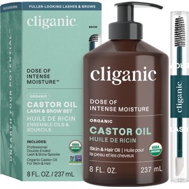 Cliganic Organic Castor Oil, 100% Pure - For Hair, Skin, Face, Eyelashes & Eyebrows | Natural Cold Pressed Unrefined Hexane-Free (8oz)