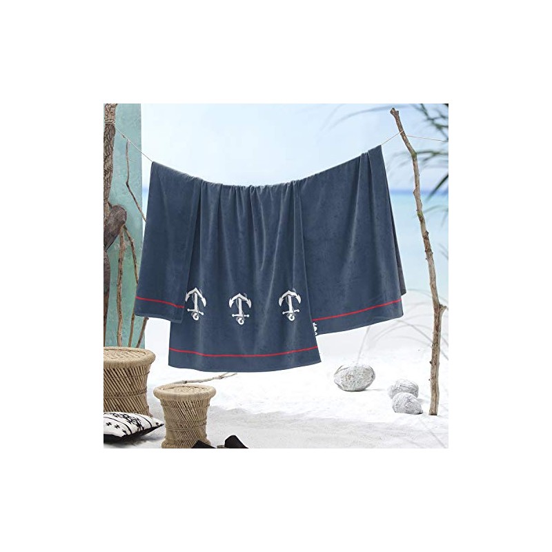 Seahorse Beach Towel Cotton Larboard Navy 100 x 180 cm