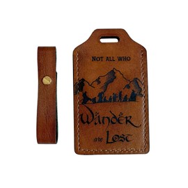 Mayan Corner - Handcrafted Brown Leather Luggage Tag with Adventure Quote, Decorative Stitching