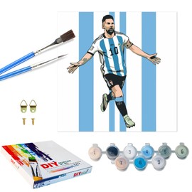 QDUODUO Football Painting by Numbers with Frame for Adults Beginners and Children from 6 Years, LM10 Football Paint by Numbers with Canvas Brushes Acrylic Pigment, 20 x 20 cm Small DIY Hand-Painted