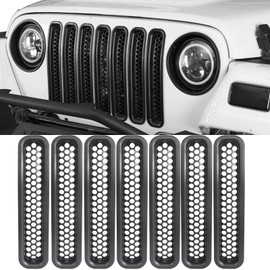 CHTRANS for Jeep Wrangler TJ Grill Inserts, Matte Black Honeycomb Front Mesh Grille Cover Guard Compatible with Jeep TJ Wrangler & Wrangler Unlimited 1997-2006 (Clip-in)